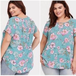 Torrid  Floral  Chiffon‎ Pink Teal Lightweight Babydoll Blouse Women Plus Sz 5XL